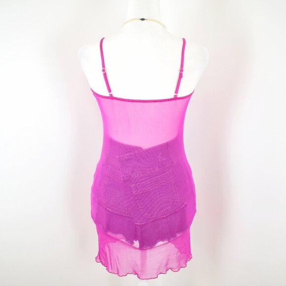 Vintage 2000s Y2K Hot Pink Sheer Mesh Babydoll Lingerie Slip Cami Top Sz Medium - Picture 3 of 7